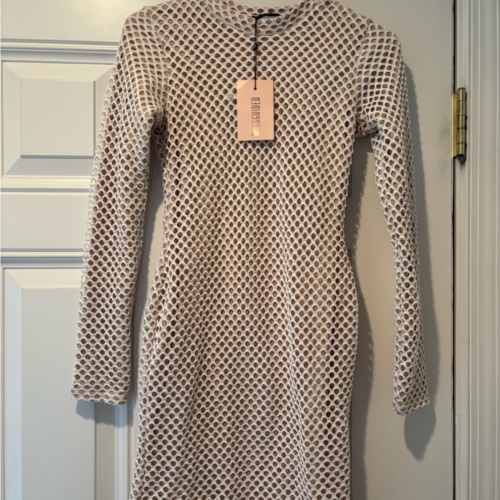 Missguided White Mesh Long Sleeve Dress
